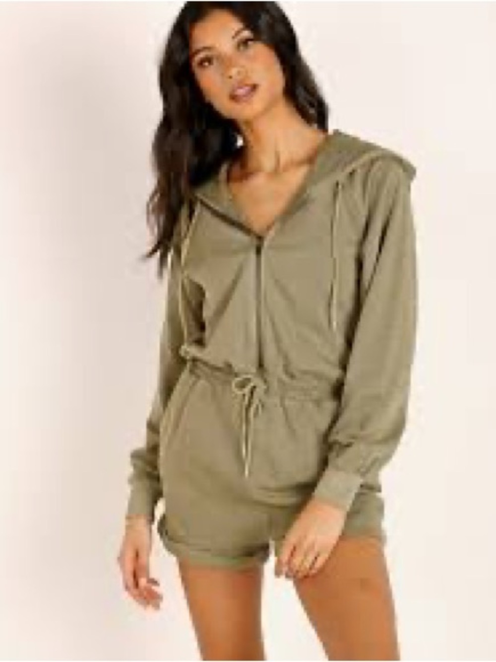 L*Space Women’s Stay Cool Hooded Romper in Washed Army Olive Green Size Small